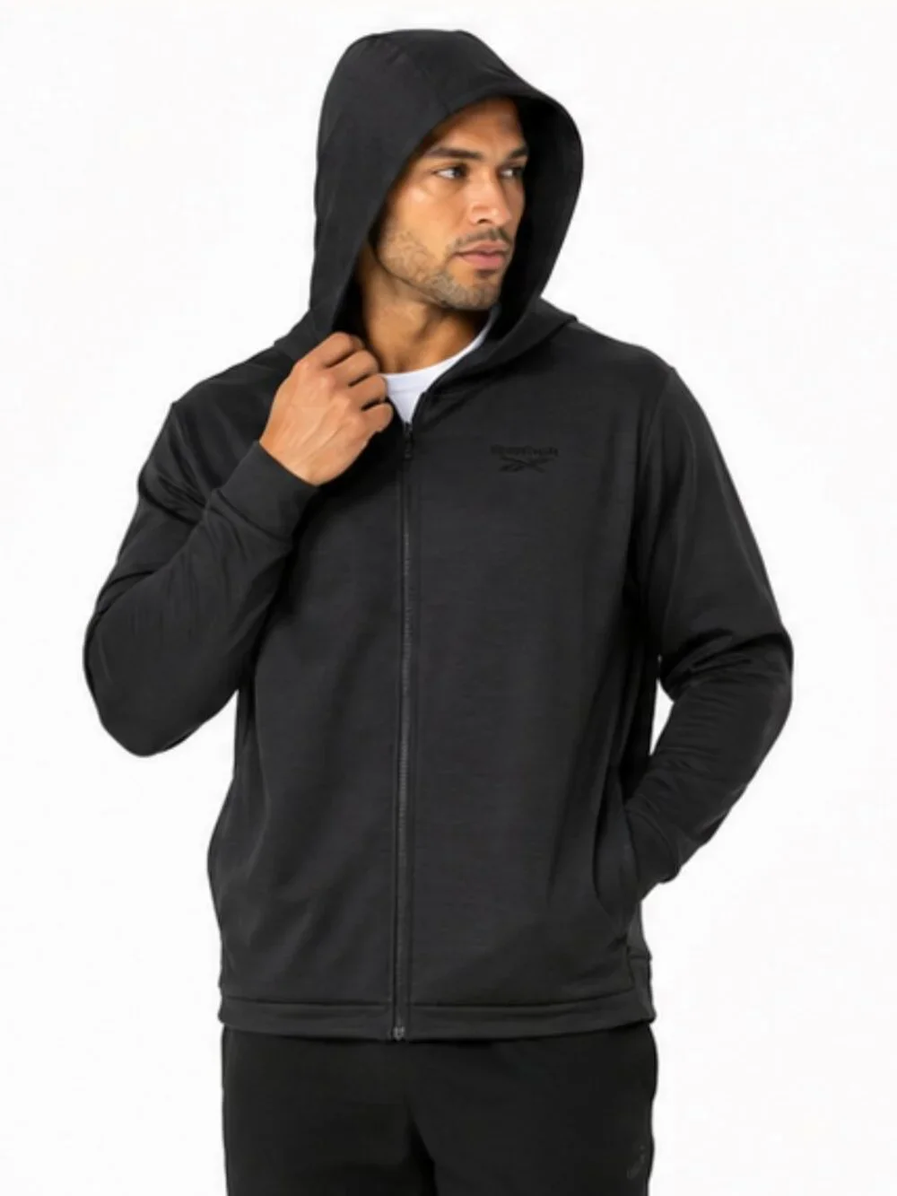NWT Reebok Men's Small Black Dime Full Zip Hoodie Athletic Training Jacket